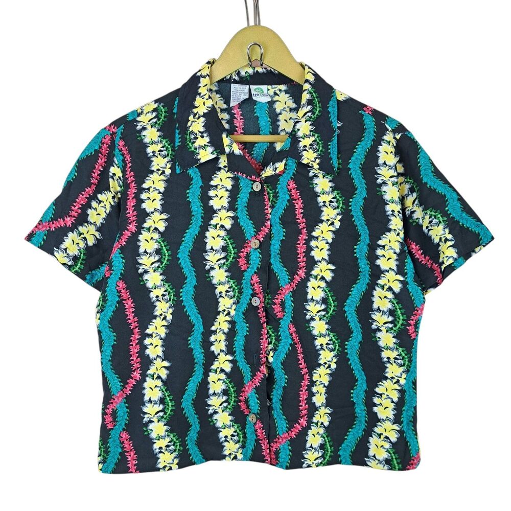 Ten 2 One Women Hawaiian Shirt Button Up Size M Multicolor Short Sleeve